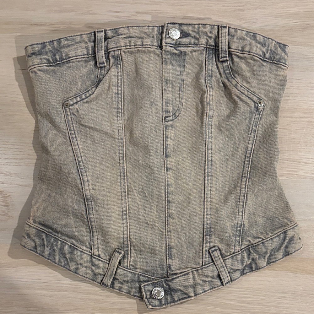 Zara Denim Crop Top in Washed Gray
